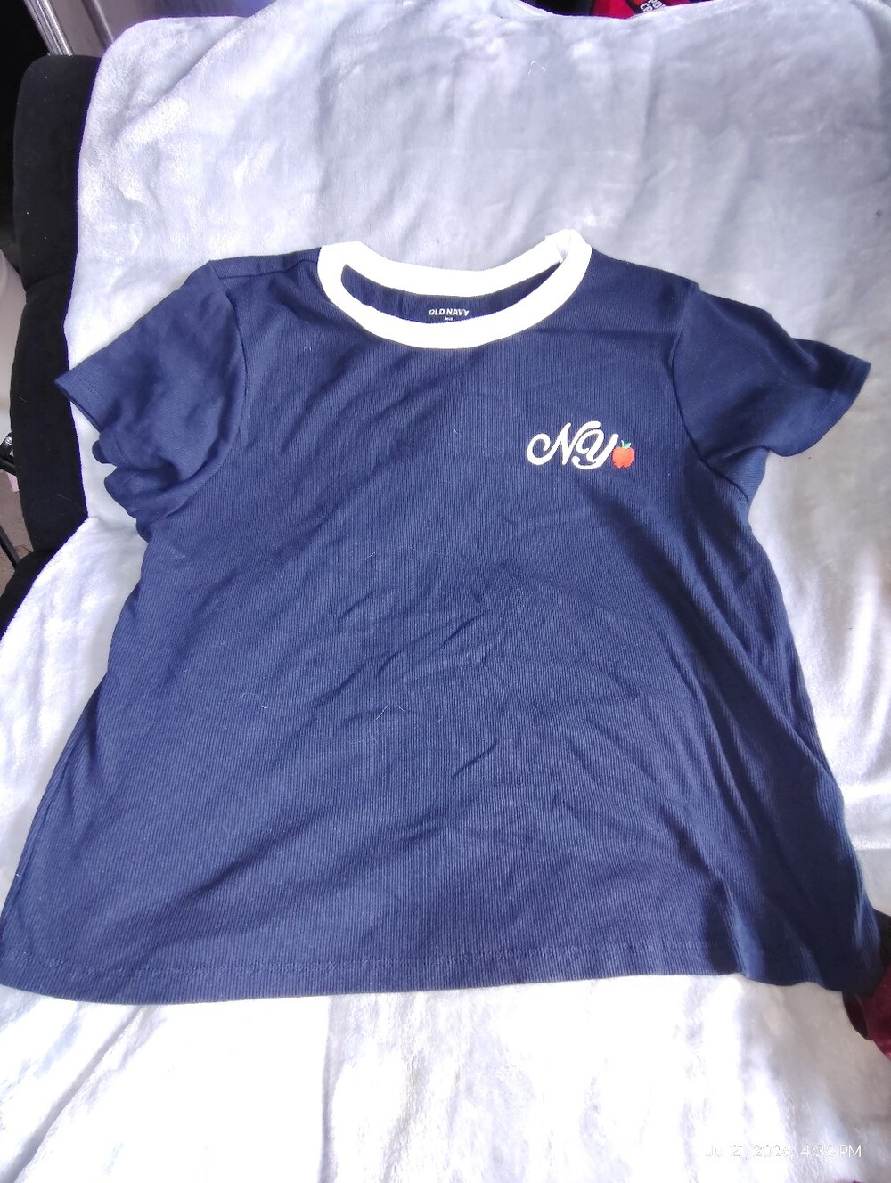 Old Navy Navy and White Ringer Tee with NY Apple Accent